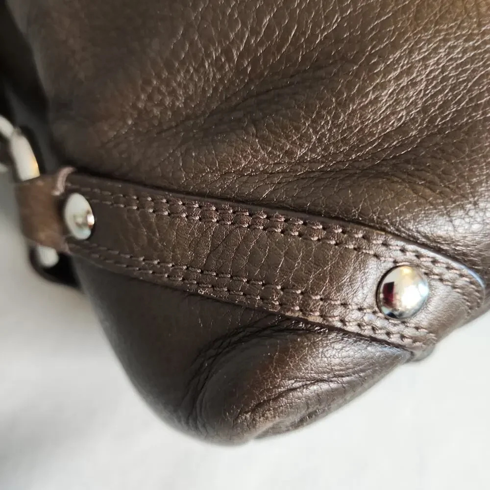 COACH CARLY F1073-F15251 Dark Brown Pebbled Leather Chunky Chain Purse Bag Hobo